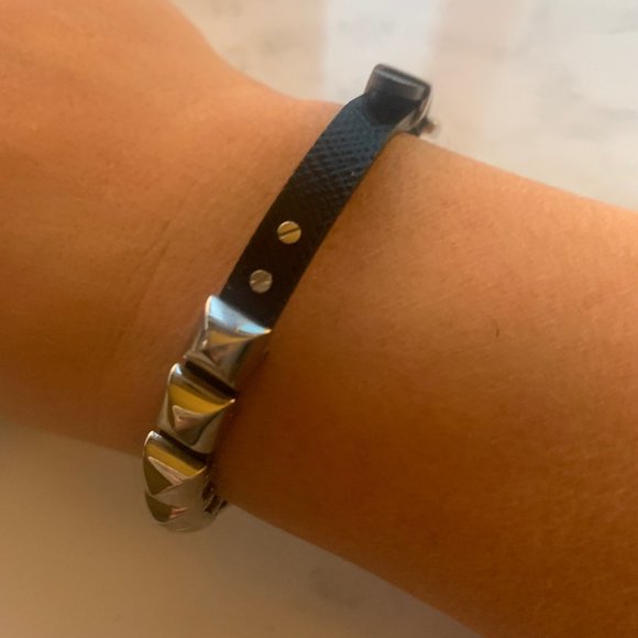 Michael Kors Black Silver Leather Pyramid Stud Buckle Bracelet - Picture 4 of 5